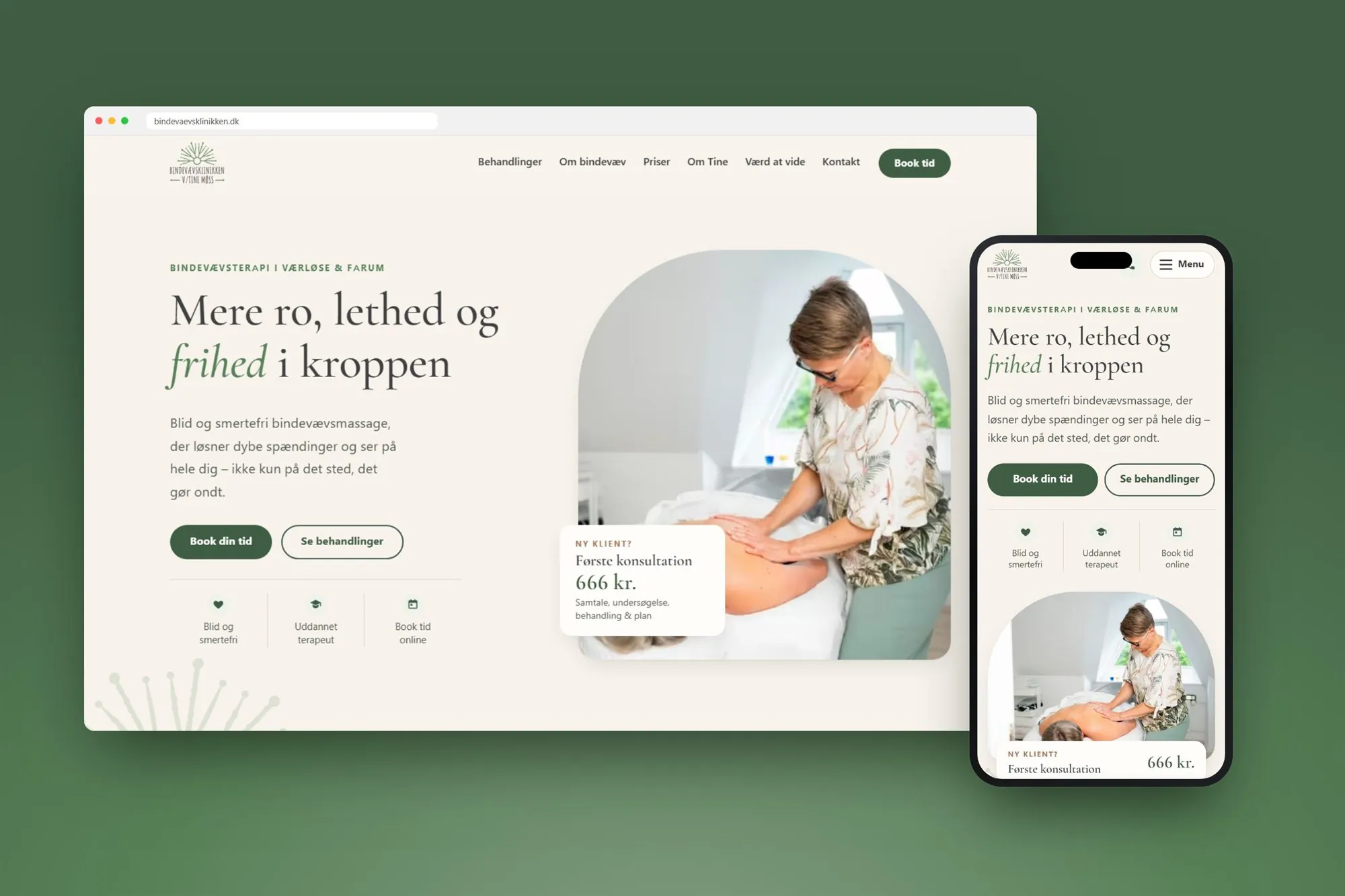 Bindevævsklinikken – Den nye hjemmeside på computer og mobil